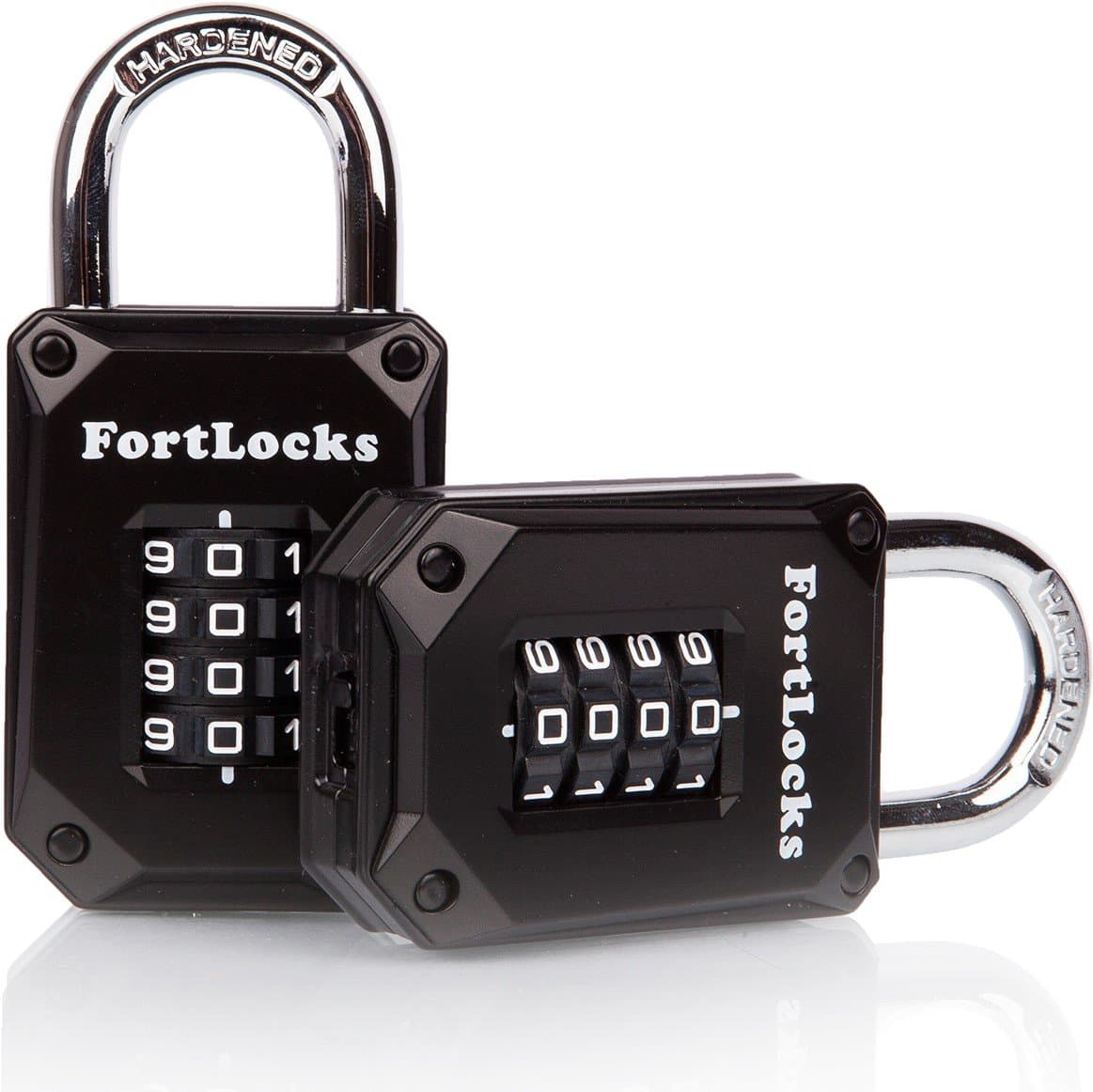 FortLocks 2 Pack Heavy Duty Waterproof Combination Lock - 4 Digit Resettable Black