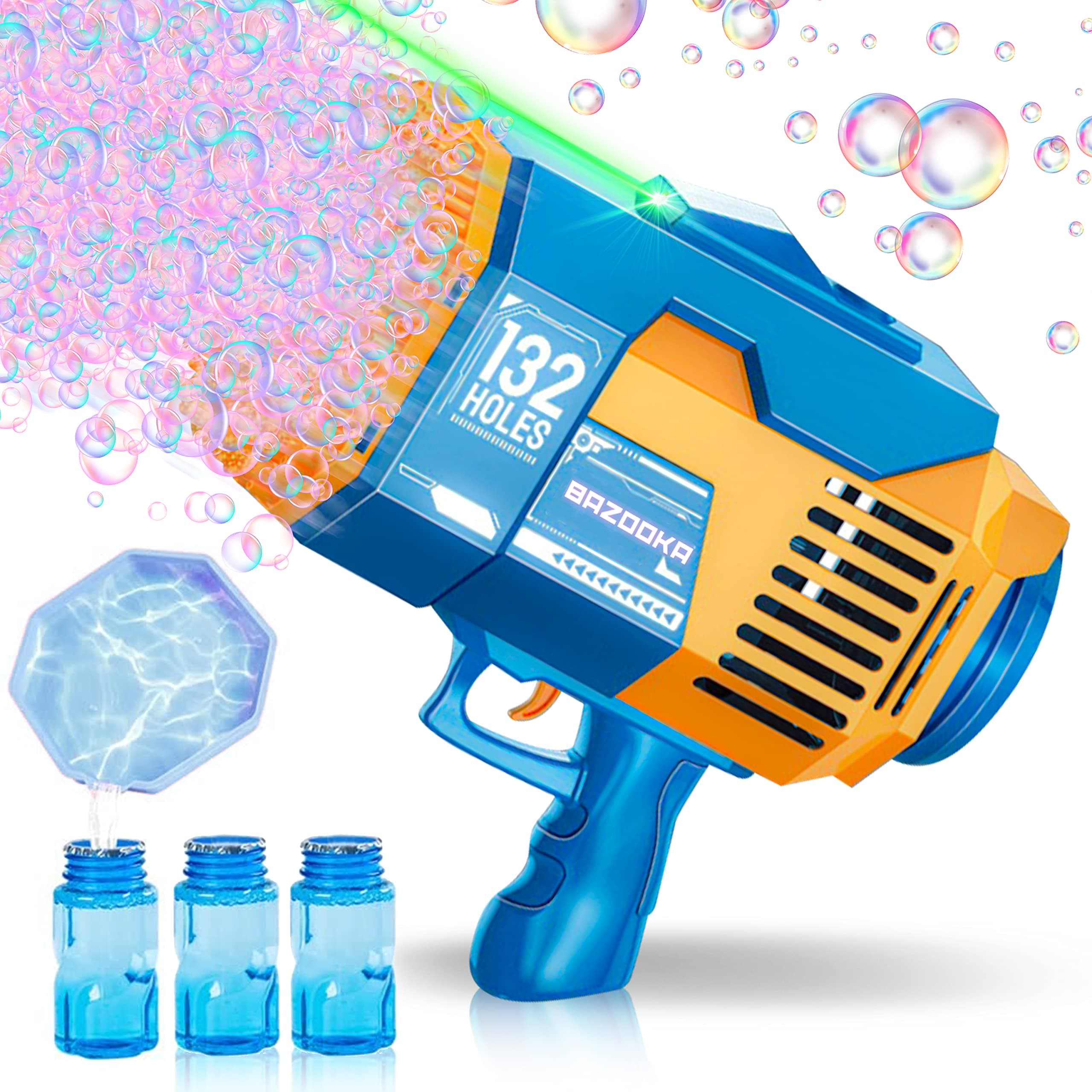 Ultimate Bazooka Bubble Gun Machine 132 Holes with Light, Bubble Solution, Bubble Machines for Kids, Summer Toy Outdoor Bubble Maker (Blue)