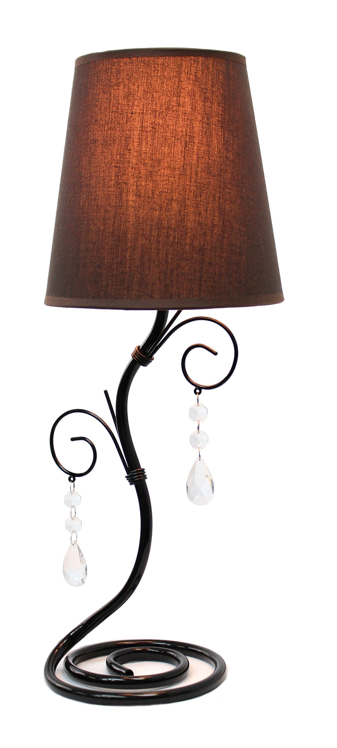 Simple Designs LT2010-BWN Black Twisted Vine Hanging Crystals Table Lamp, Brown