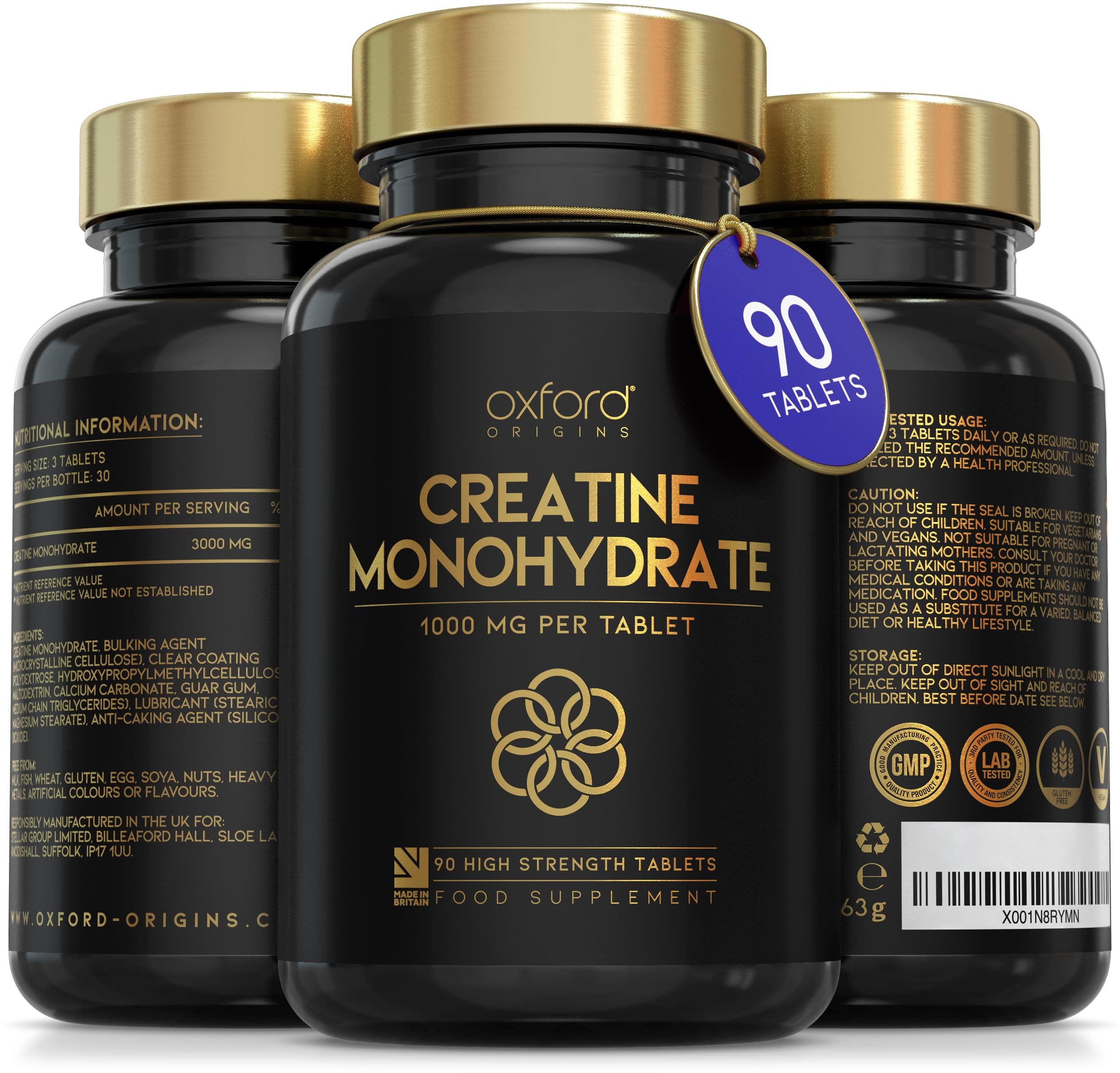 Creatine Monohydrate Tablets 3000mg | 90 Creatine Tablets, 30 Servings | Vegan & Keto Friendly Creatine Pills | Gym Supplements for Men & Women | High Potency Bulk Creatine Powder Tablets