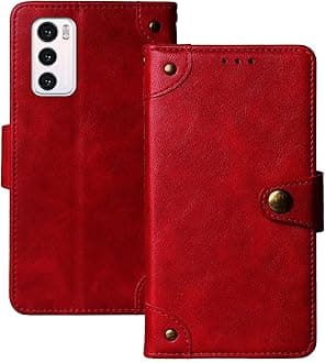 Flip Genuine Premium Leather Phone Gel Case for LG Wing 5G 6.8" TPU Silicone Cover Etui Protective Protector Wallet Shell Bumper (Red)