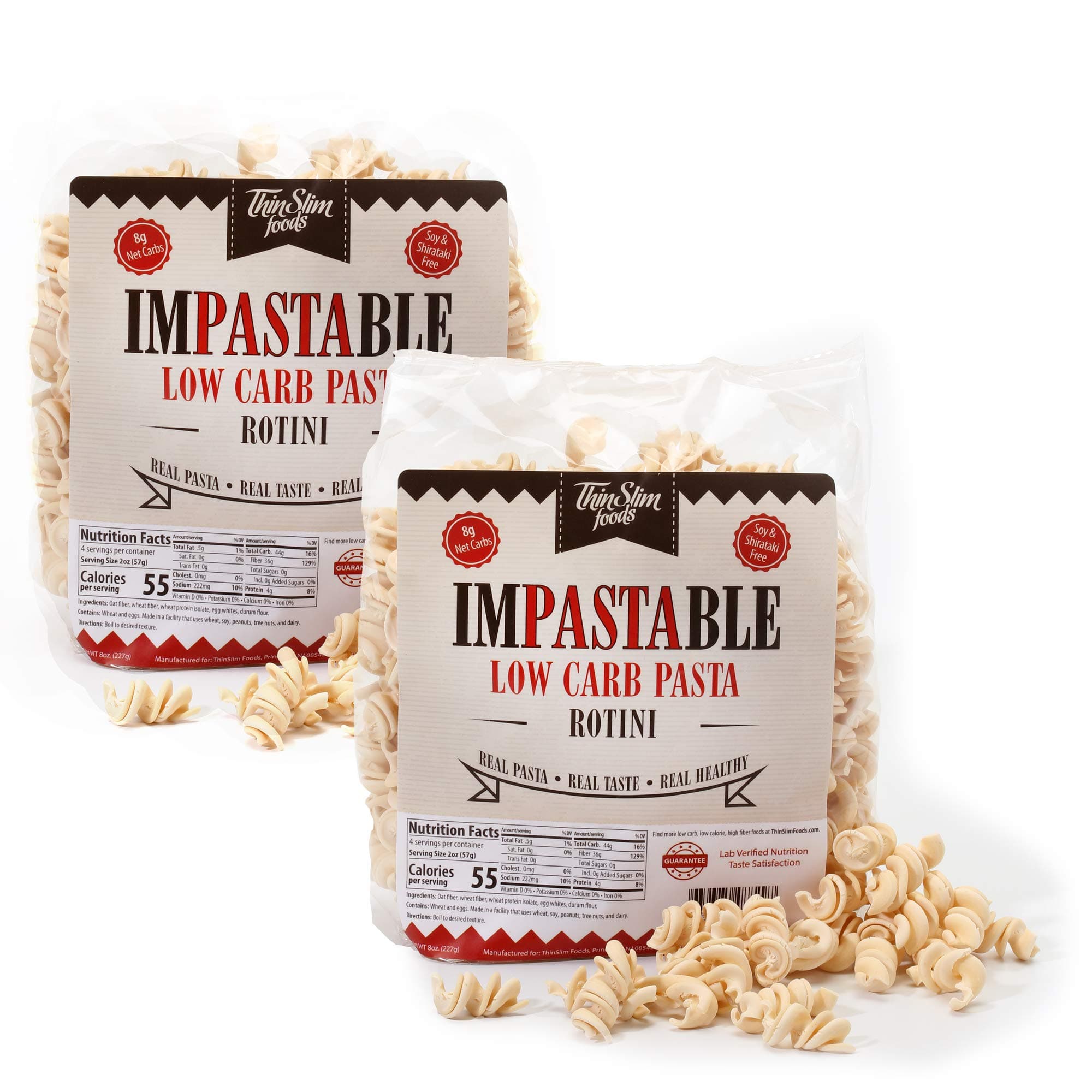 Impastable Low Carb Pasta, Rotini 2pack | 8g Net Carbs | 36g Fiber | 55 Calories | Not Shirataki | No Soy | No Pea or Bean Flour | Real Pasta, Real Taste, Real Healthy