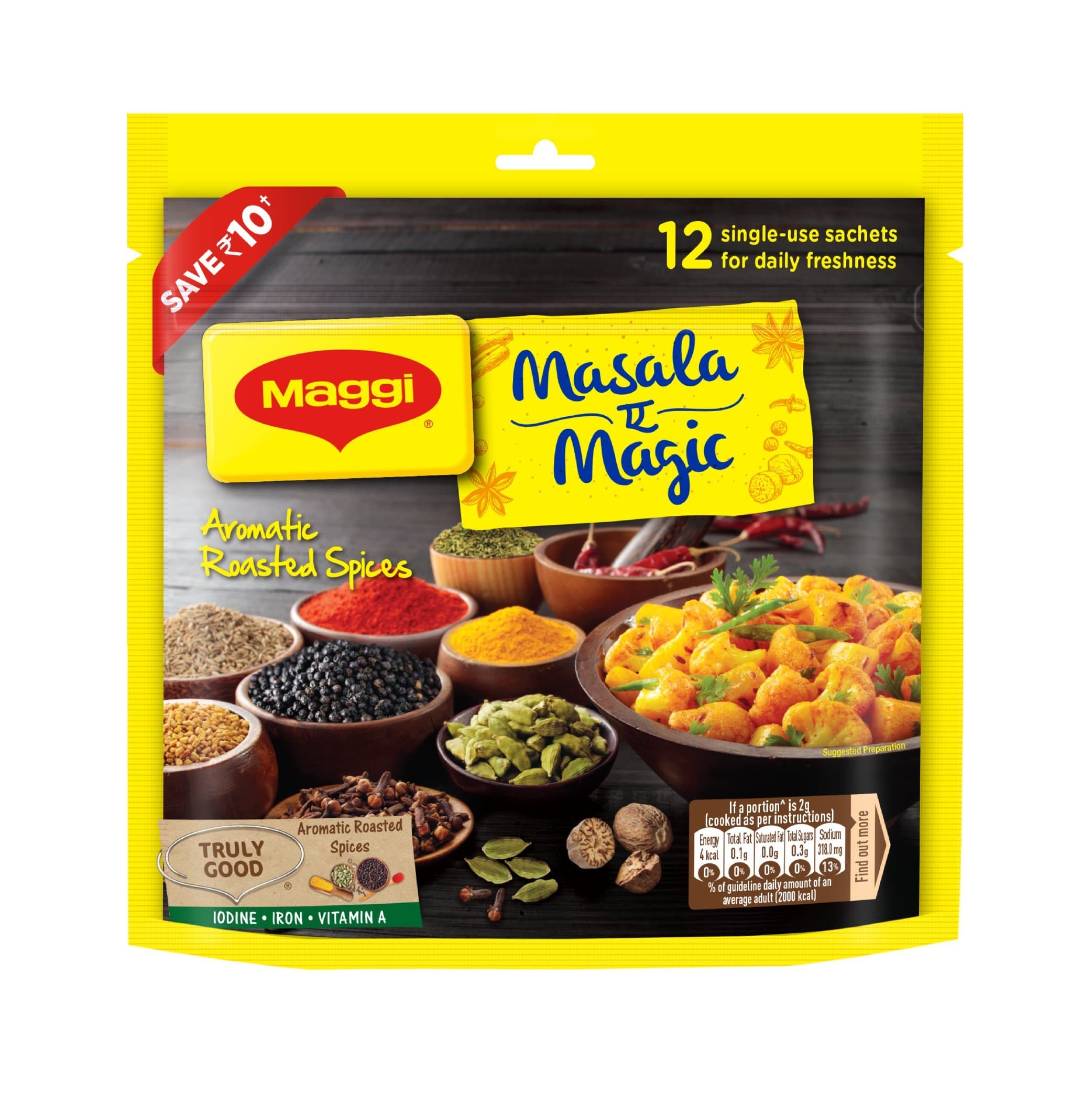 Maggi Masala-ae-Magic Share Bag, 78 grams - 2.75 oz, India - Vegetarian - 12 single use sachets (12 units x 6.5 grams each)