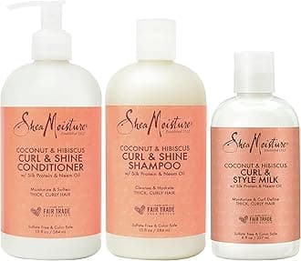 SheaMoisture Moisturize and Define Shampoo, Conditioner and Styling Milk for Curly Hair Care Coconut and Hibiscus with Shea Butter and Coconut Oil