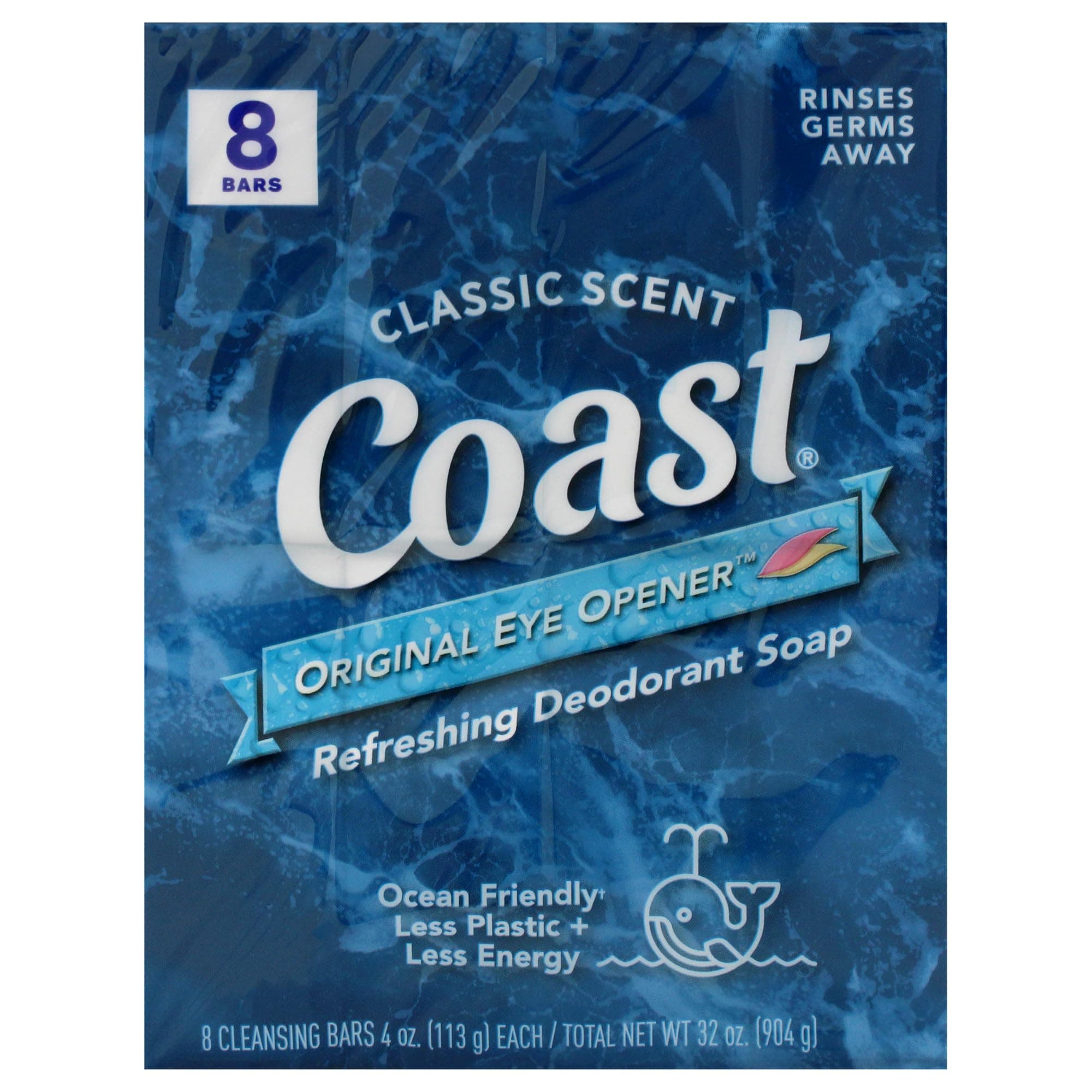 Coast Refreshing Deodorant Soap - Bar Soap with Thick Rich Lather - Clean Rinsing Formula for Fresh, Non-Dry Skin - Classic Scent - 8 x 4 oz
