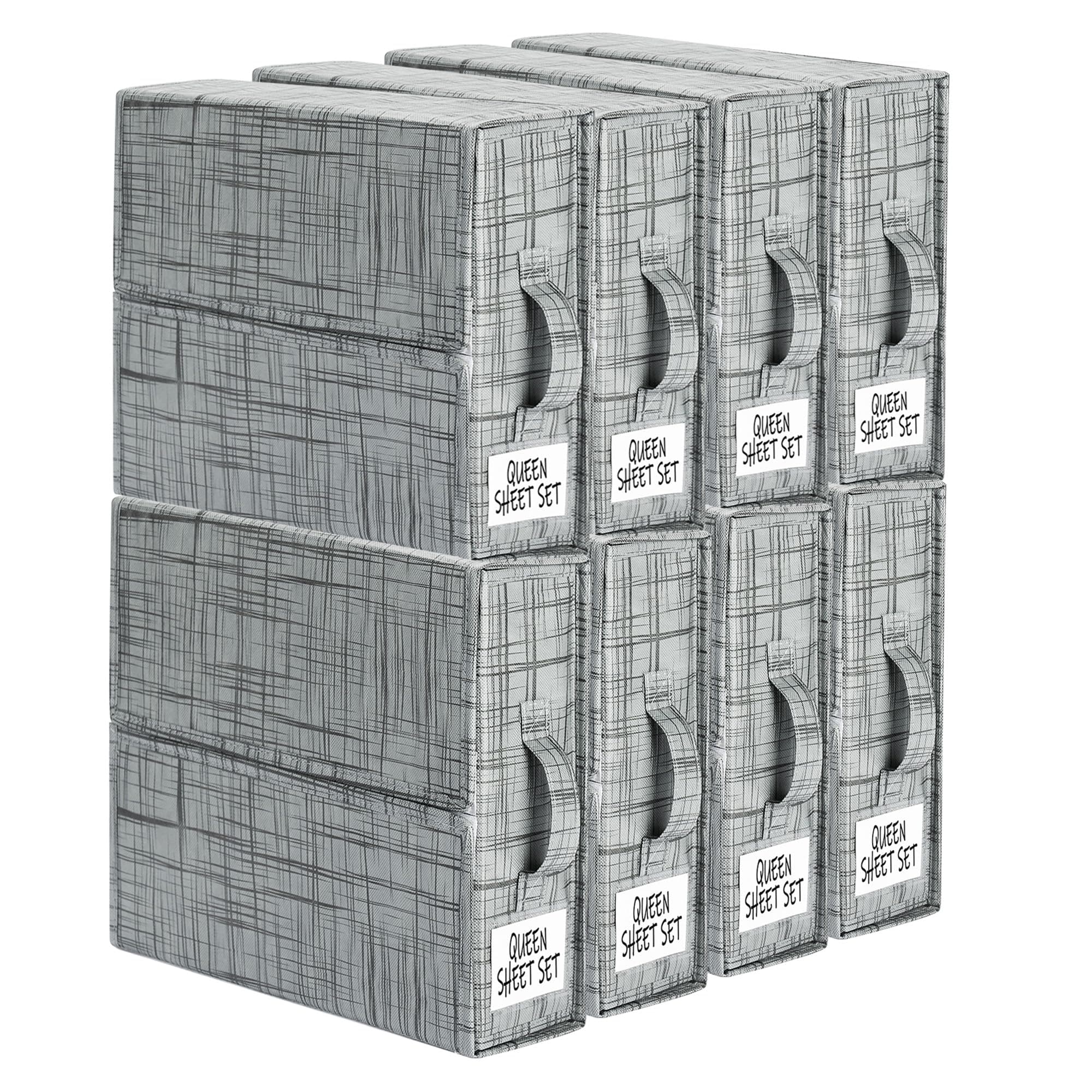 SUOCO SheetCube Bed Sheet Organizers and Storage 8 Pack, Foldable Linen Closet Organizer with Window and Label, Bedding Storage Box Container for, Duvet Cover Set, Bed Sheet Set - Pattern Grey
